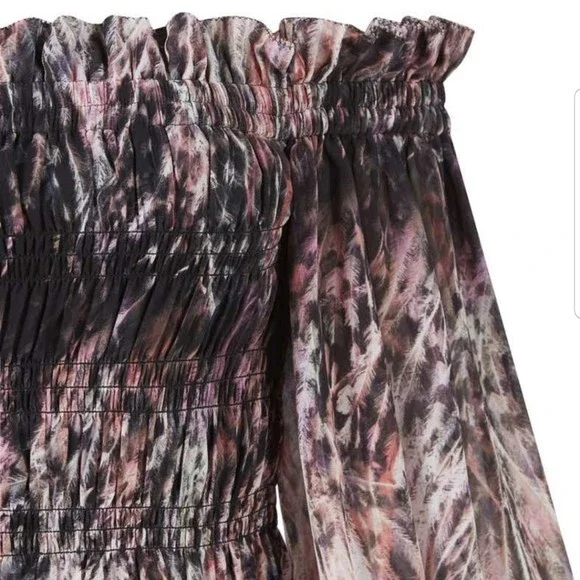 NWT All Saints Lara Smocked Off the Shoulder Top in Rainbow Pink, size 6 - Picture 9 of 10